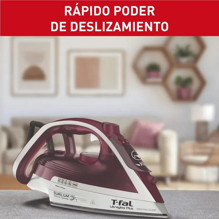 Plancha de Vapor T-Fal Ultragliss Plus – 1800W / Suela Durilium Airglide / Vinotinto