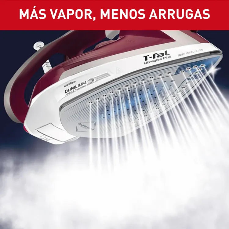Plancha de Vapor T-Fal Ultragliss Plus – 1800W / Suela Durilium Airglide / Vinotinto