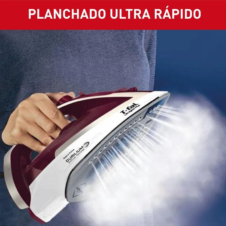 Plancha de Vapor T-Fal Ultragliss Plus – 1800W / Suela Durilium Airglide / Vinotinto