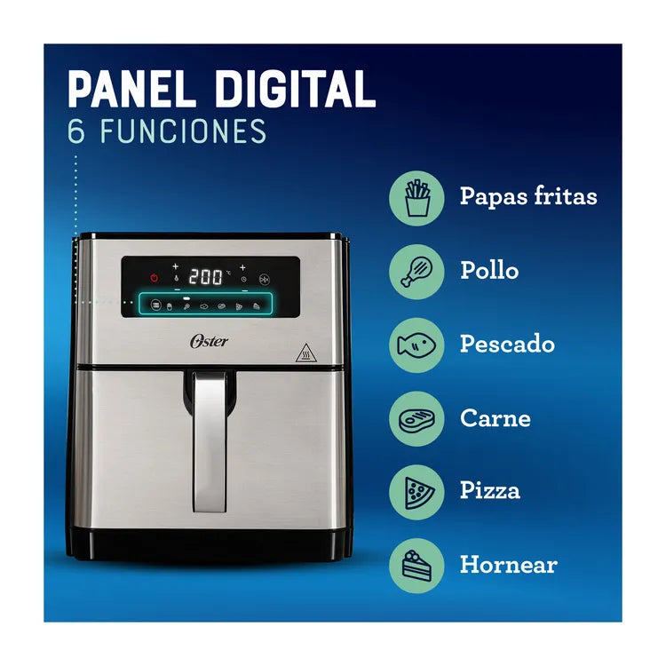 Freidora de Aire OSTER Digital con Diamond Force Extra grande 9Litros CKSTAF90D Plateado