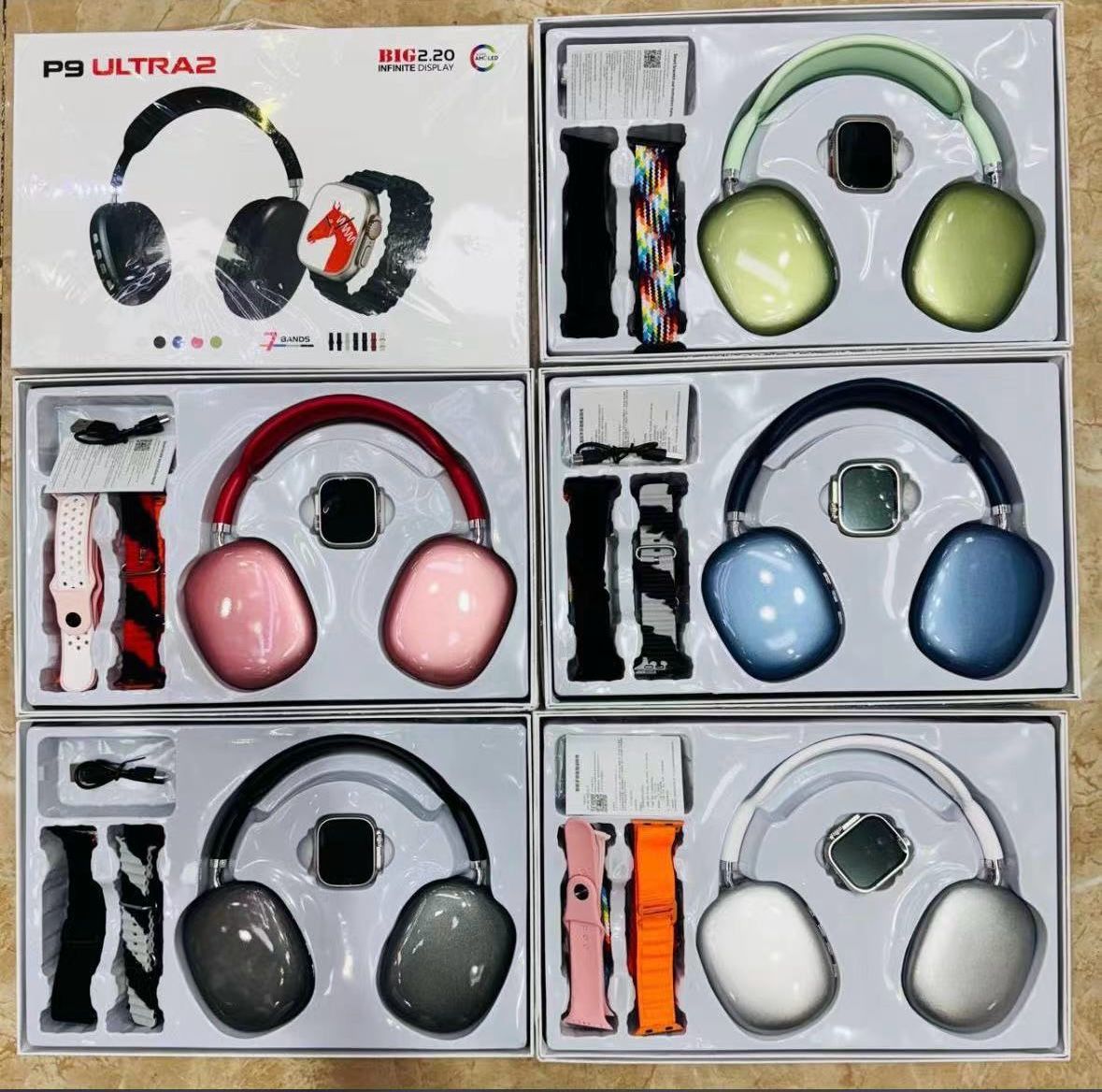 P9 ULTRA 2 COMBO – DIADEMA + AIRPODS + RELOJ + 7 MANILLAS