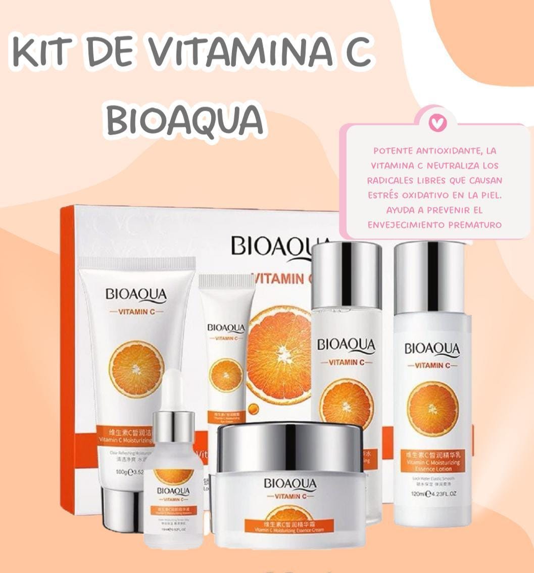 Kit X6 Rutina Facial de Vitamina C Bioaqua — Luminosidad, Firmeza y Juventud para tu Piel