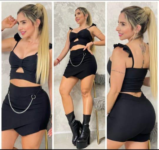 Conjunto Blusa y Falda Short Ref. 1859 – Bengalina Licrada