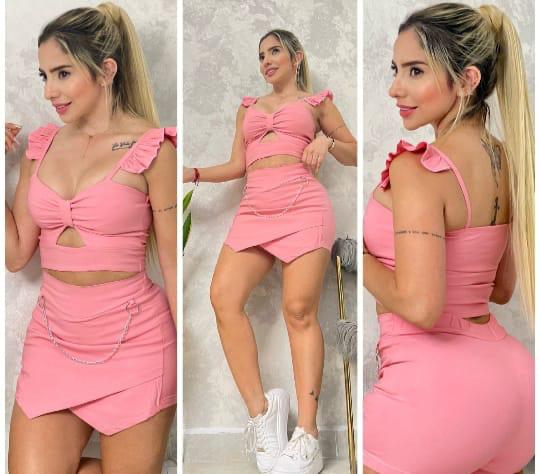 Conjunto Blusa y Falda Short Ref. 1859 – Bengalina Licrada