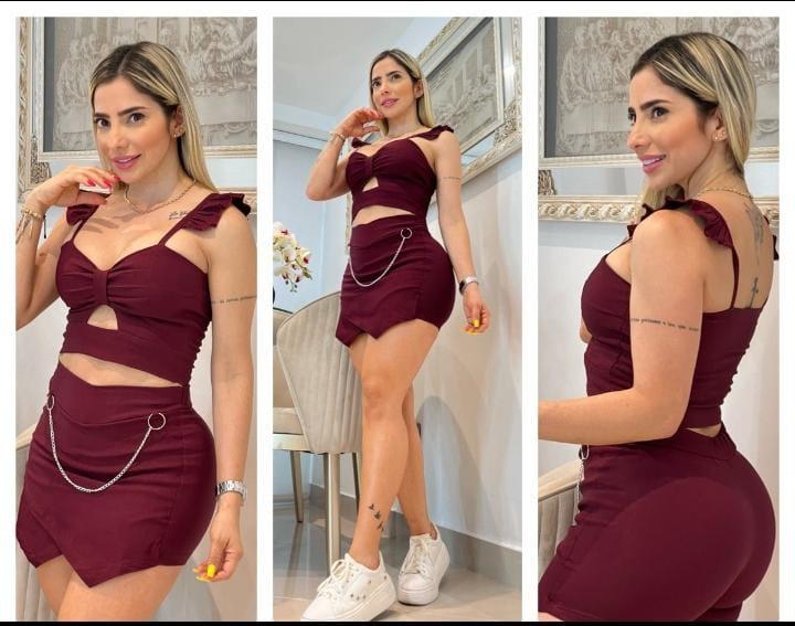 Conjunto Blusa y Falda Short Ref. 1859 – Bengalina Licrada