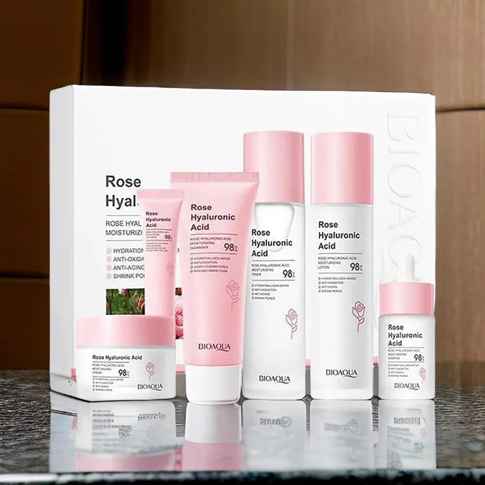 Kit x6 Rutina de Rosas con Ácido Hialurónico Bioaqua – Hidratación Profunda y Luminosidad Natural