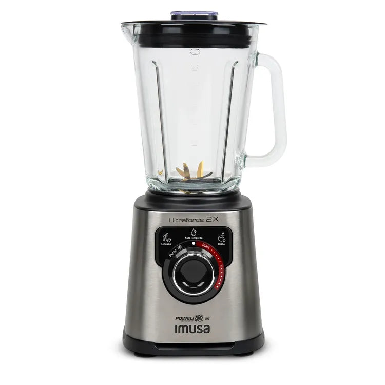 Licuadora Profesional IMUSA Ultraforce 2X con Picatodo + Molino Vaso de Vidrio 1100W Plateada