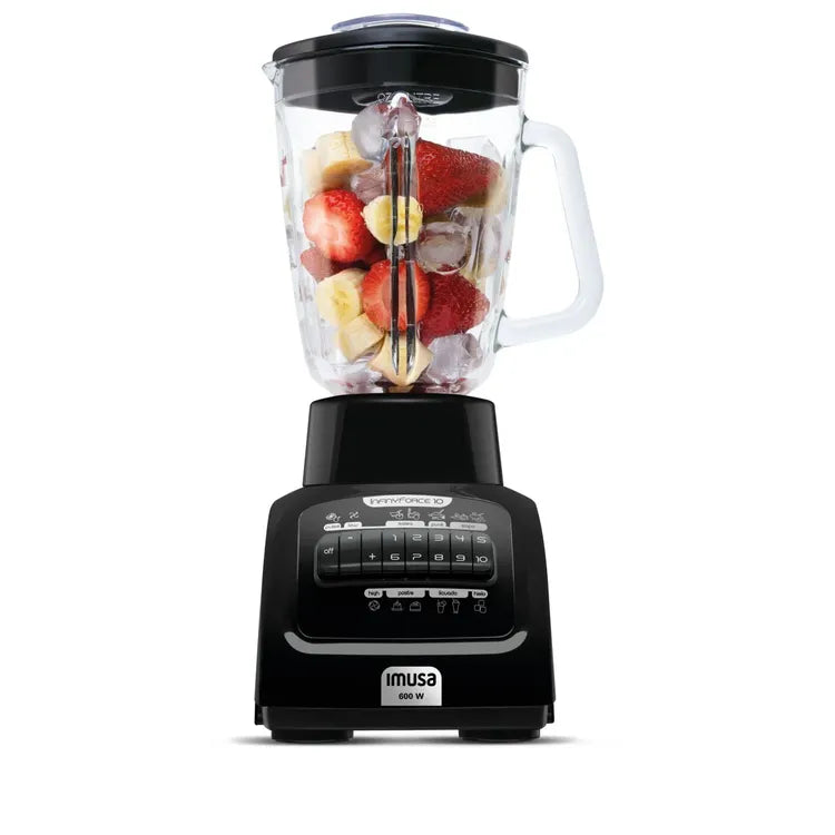 Licuadora IMUSA Infiny Force 10 Velocidades 600W Vaso de Vidrio Negra