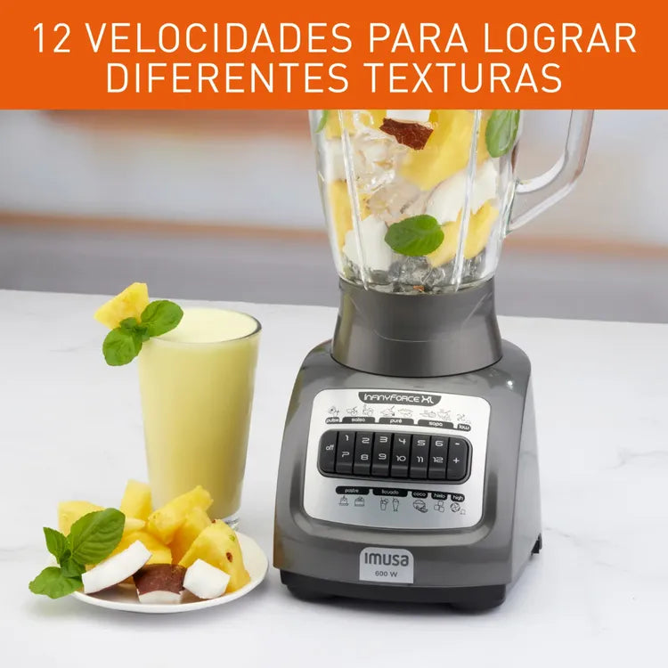 Licuadora IMUSA Infiny Force XL 12 Velocidades Vaso de Vidrio Gris