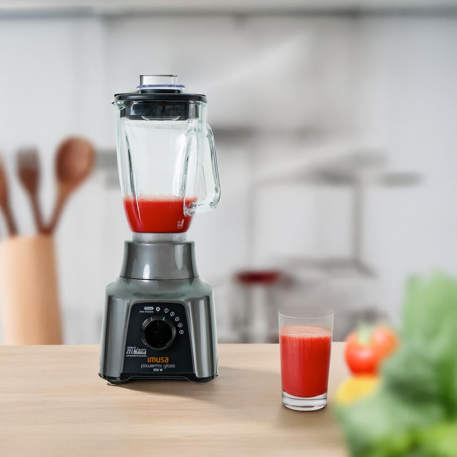 Licuadora IMUSA PowerMix 550W 5 Velocidades Vaso de Vidrio Gris