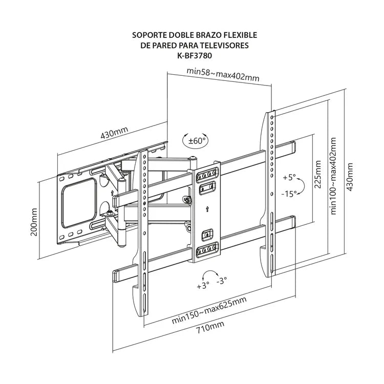 Base KALLEY Escualizable Doble Brazo Flexible K-BF3780 para televisores 37” y 80”