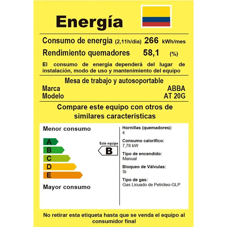 Estufa de Piso ABBA 4 Puestos con Gabinete Gas Propano AT 20GE N Negro