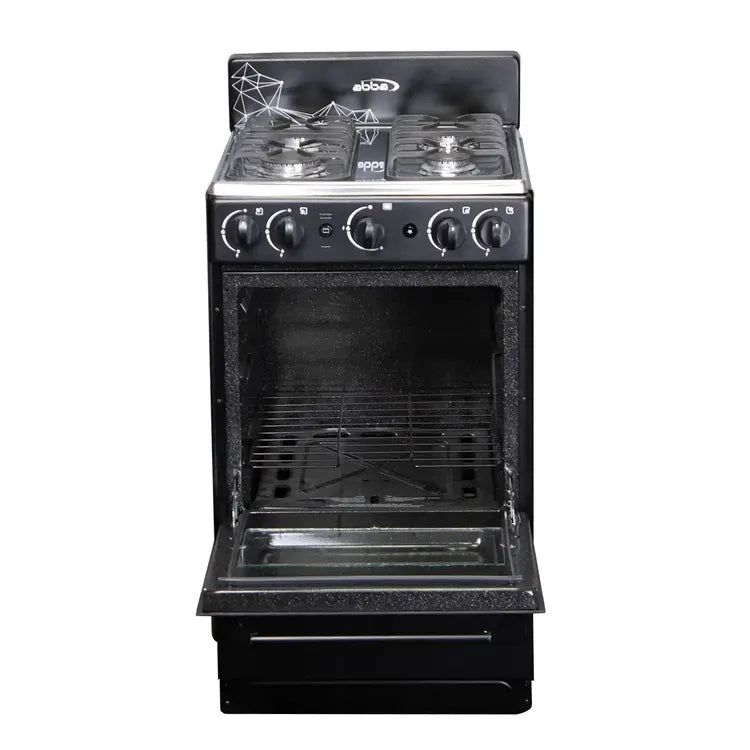Estufa de Piso ABBA 4 Puestos con Horno Gas Propano EE, Gratinador AT 20HI GT N Negro