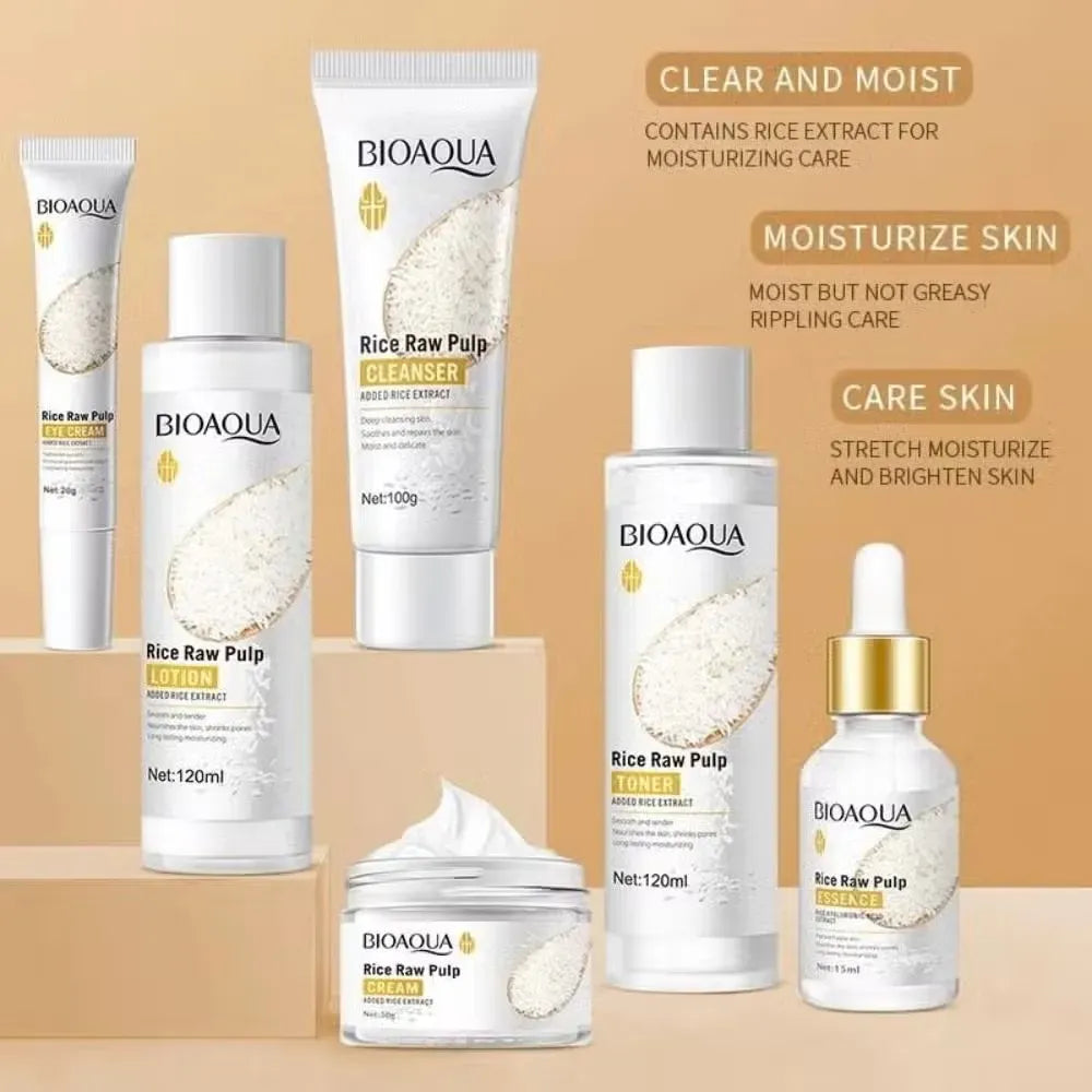Kit x6 Rutina Antiedad y Aclarante de Arroz Bioaqua — Cuidado Facial Completo y Profesional