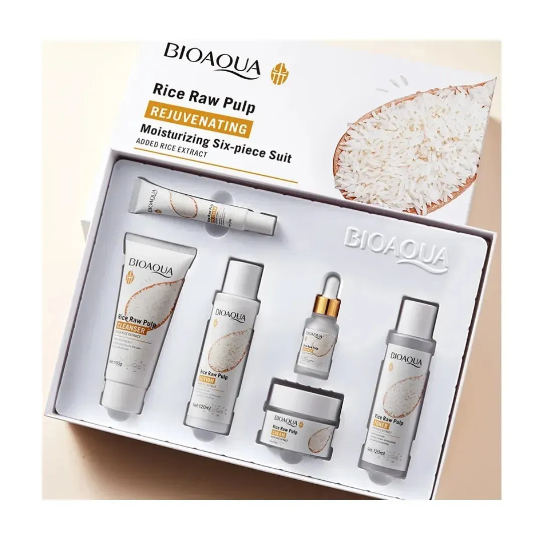 Kit x6 Rutina Antiedad y Aclarante de Arroz Bioaqua — Cuidado Facial Completo y Profesional