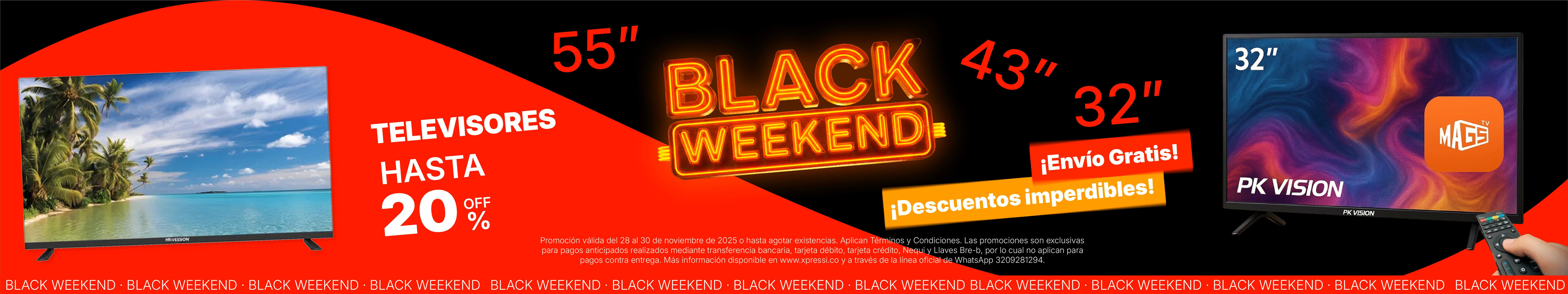 Televisores de 32, 43, 50 y 55 pulgadas