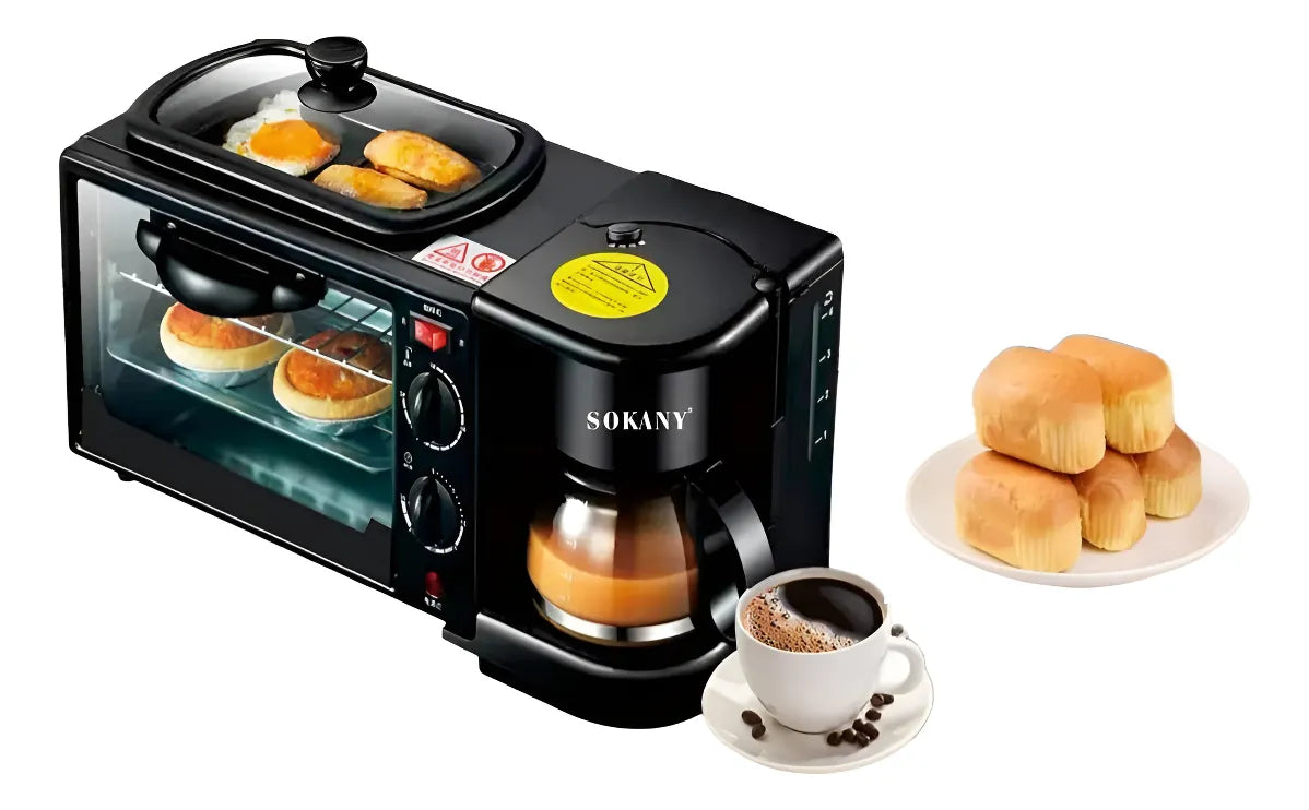 Máquina de Desayuno 3 en 1 Sokany SK-6620 – Horno + Cafetera + Sartén