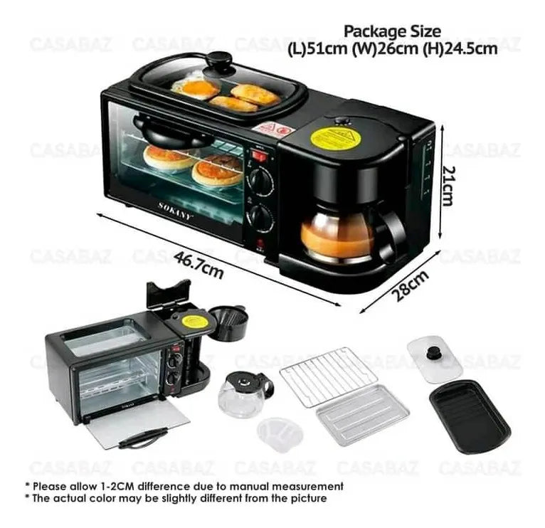 Máquina de Desayuno 3 en 1 Sokany SK-6620 – Horno + Cafetera + Sartén