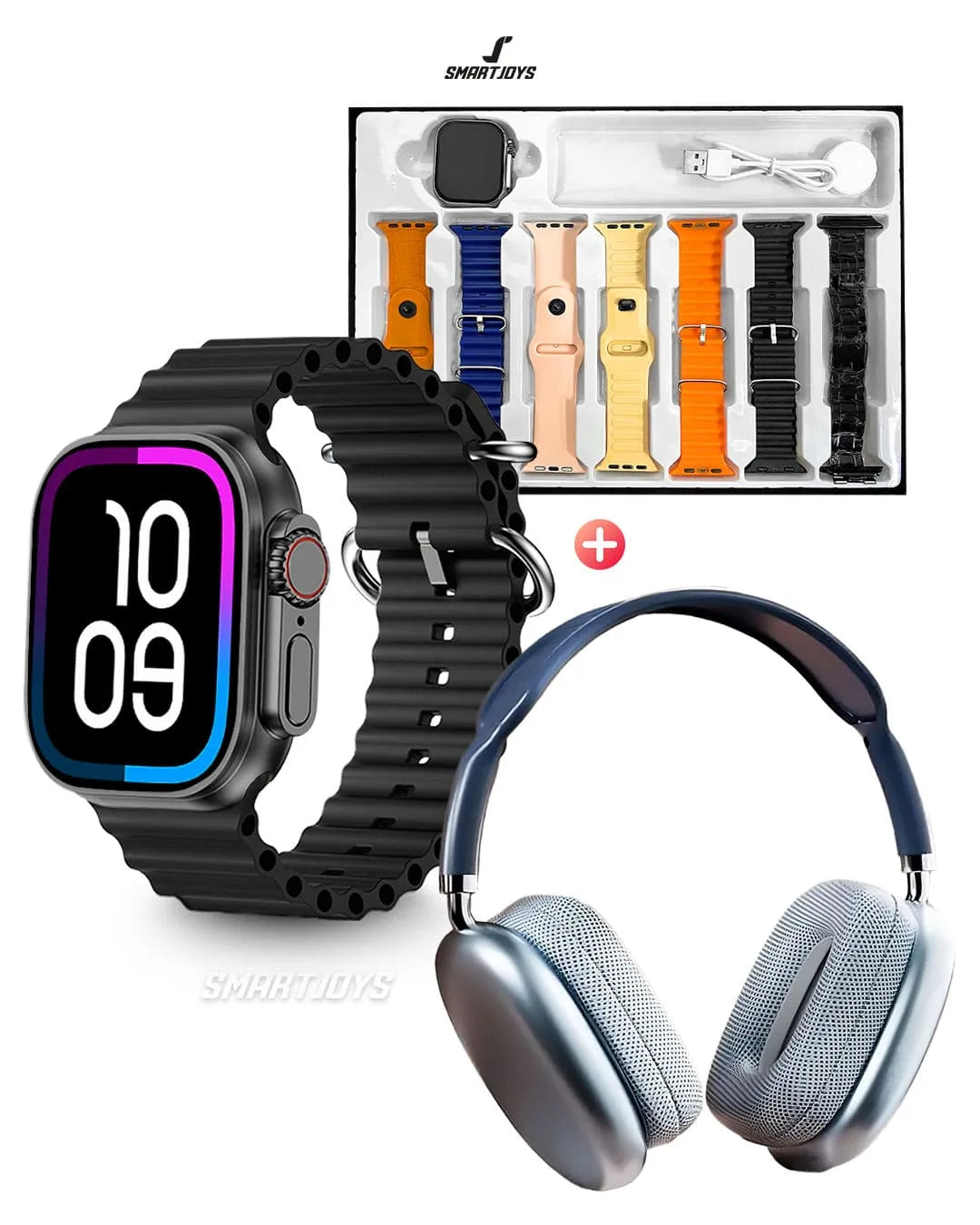 P9 ULTRA 2 COMBO – DIADEMA + AIRPODS + RELOJ + 7 MANILLAS