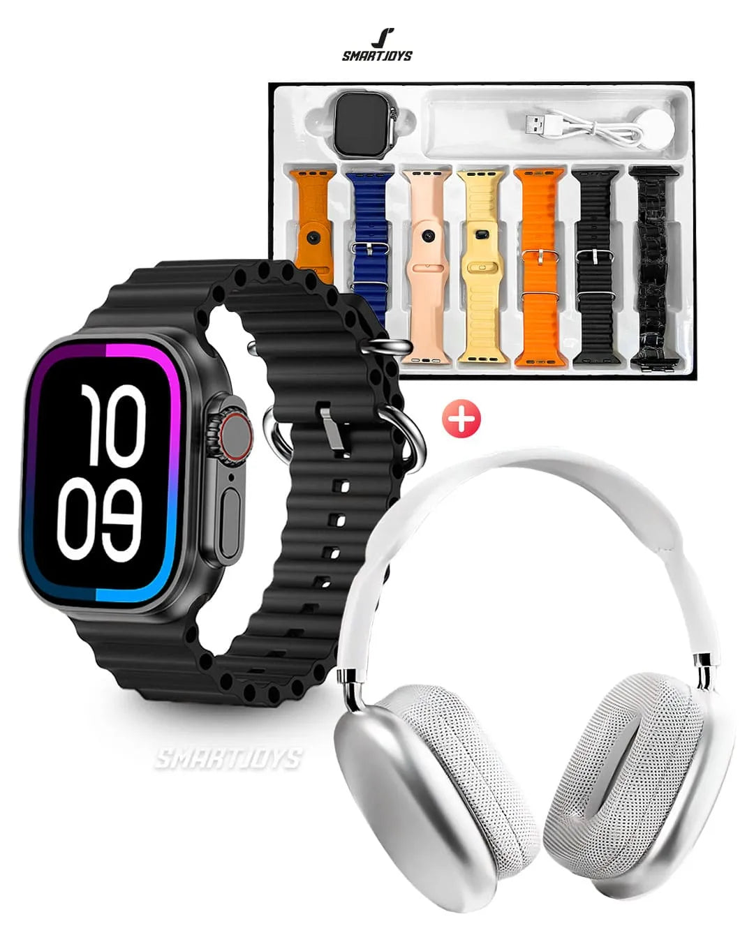 P9 ULTRA 2 COMBO – DIADEMA + AIRPODS + RELOJ + 7 MANILLAS