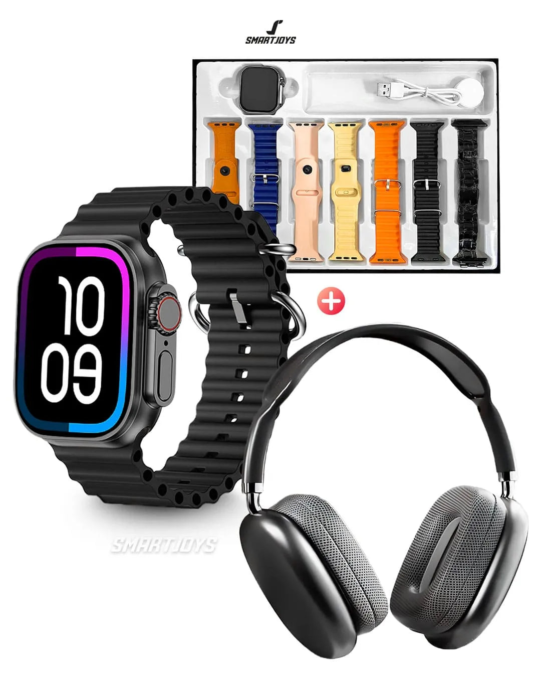 P9 ULTRA 2 COMBO – DIADEMA + AIRPODS + RELOJ + 7 MANILLAS