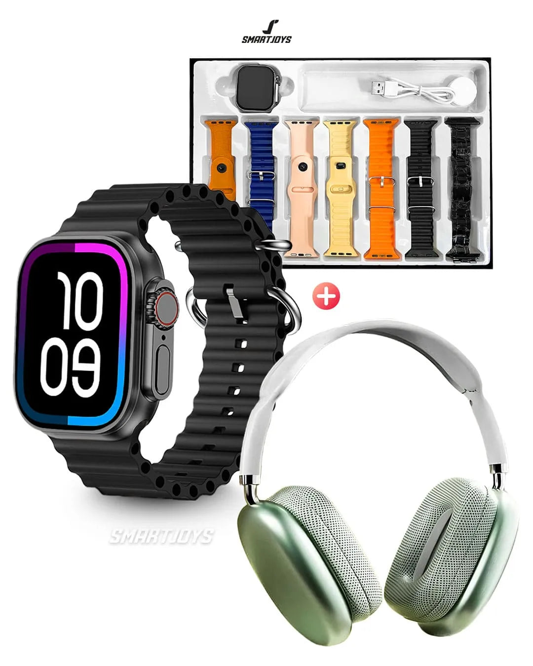 P9 ULTRA 2 COMBO – DIADEMA + AIRPODS + RELOJ + 7 MANILLAS