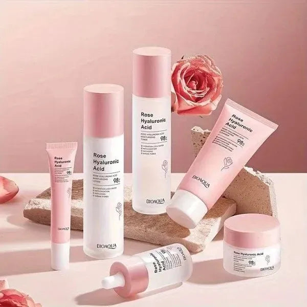 Kit x6 Rutina de Rosas con Ácido Hialurónico Bioaqua – Hidratación Profunda y Luminosidad Natural