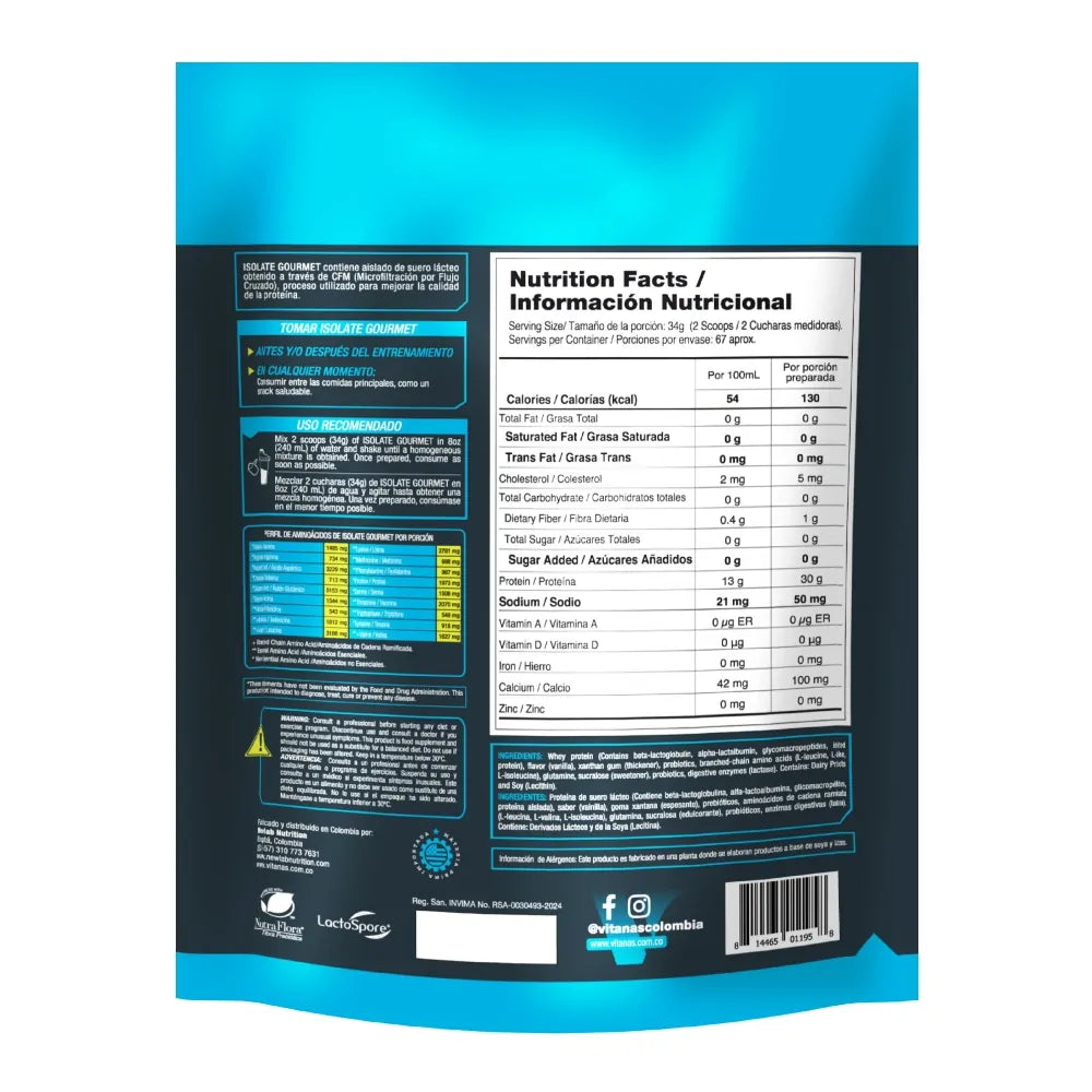 Isolate Gourmet 2 Lb – Vainilla Orgánica - Vitanas