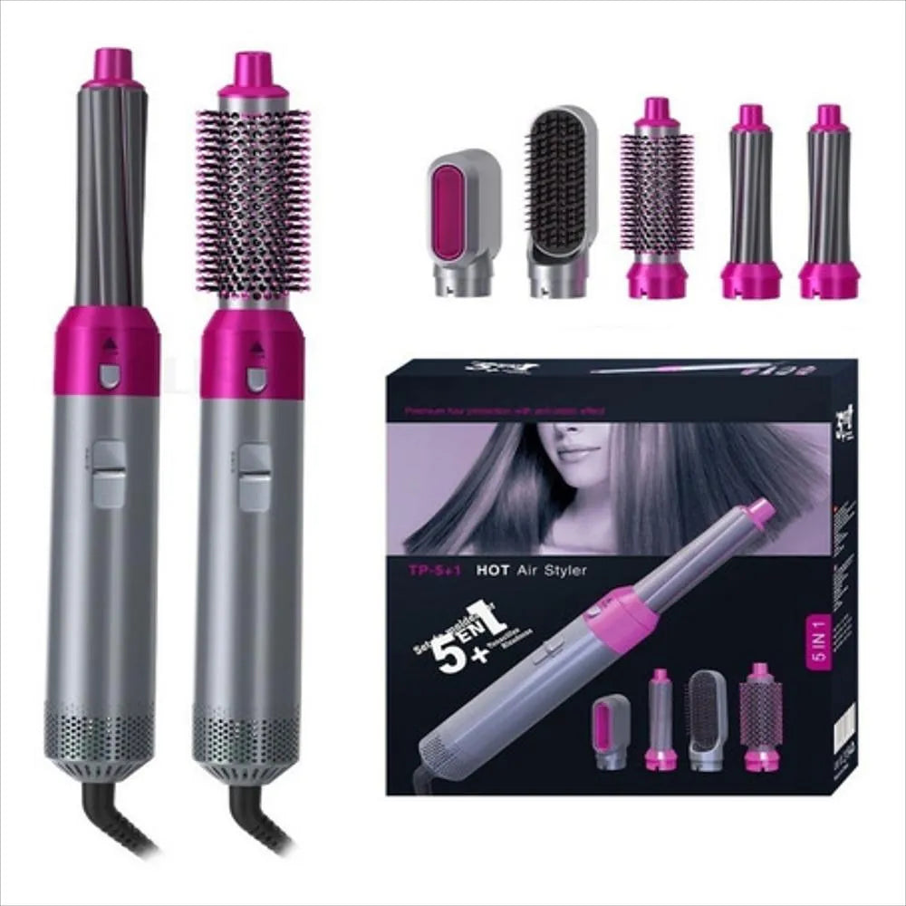 Secador Cepillo Eléctrico 5 en 1 Multiaccesorios – Peina, Seca y Moldea en Minutos