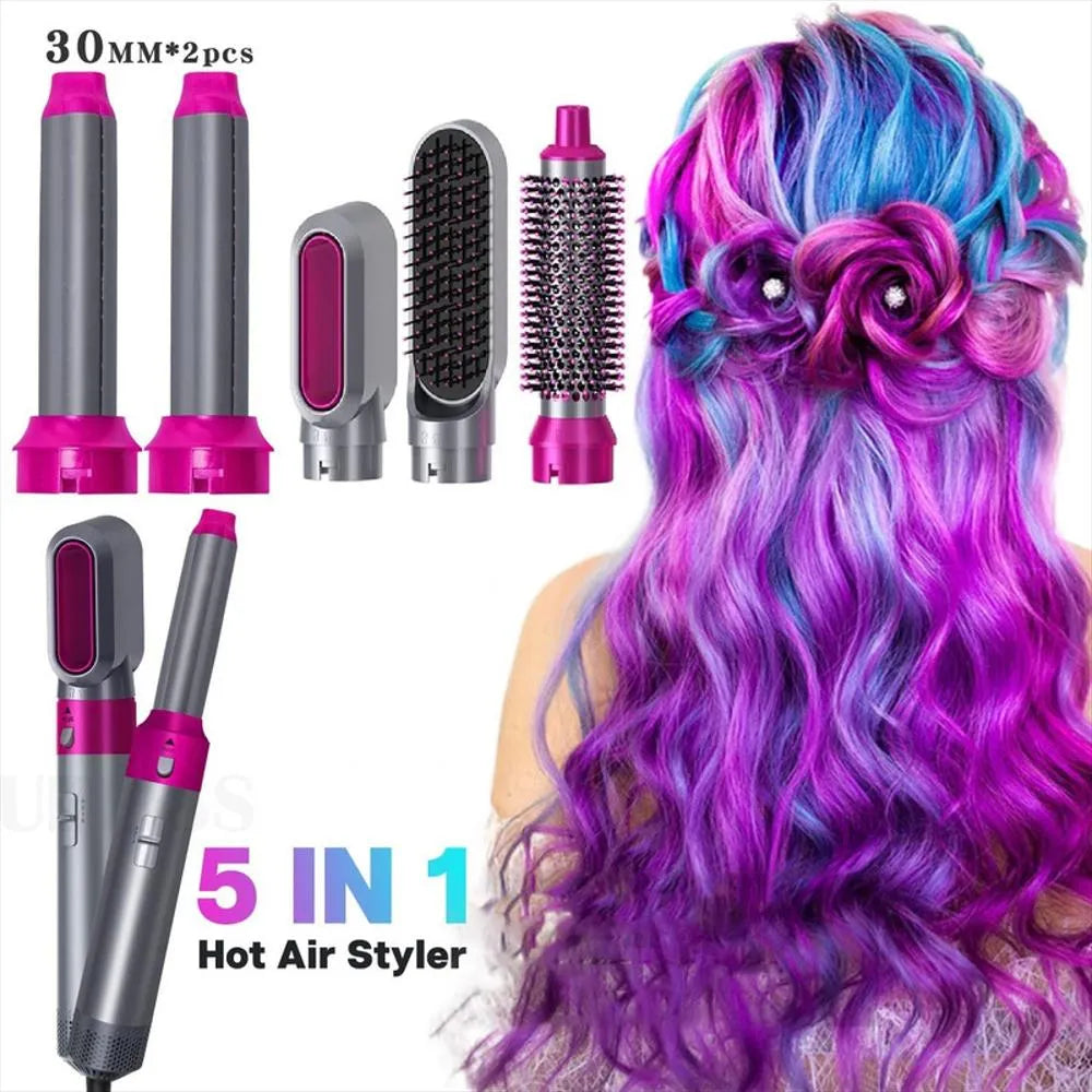 Secador Cepillo Eléctrico 5 en 1 Multiaccesorios – Peina, Seca y Moldea en Minutos